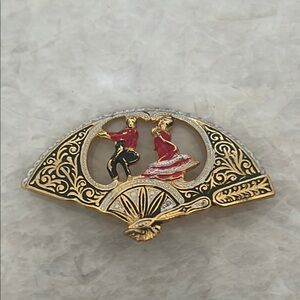 Damascene Fan Brooch Vintage Flamenco Brooch